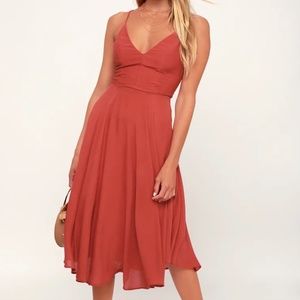 Lulu's Rust Red Lace-Up Midi Dress
